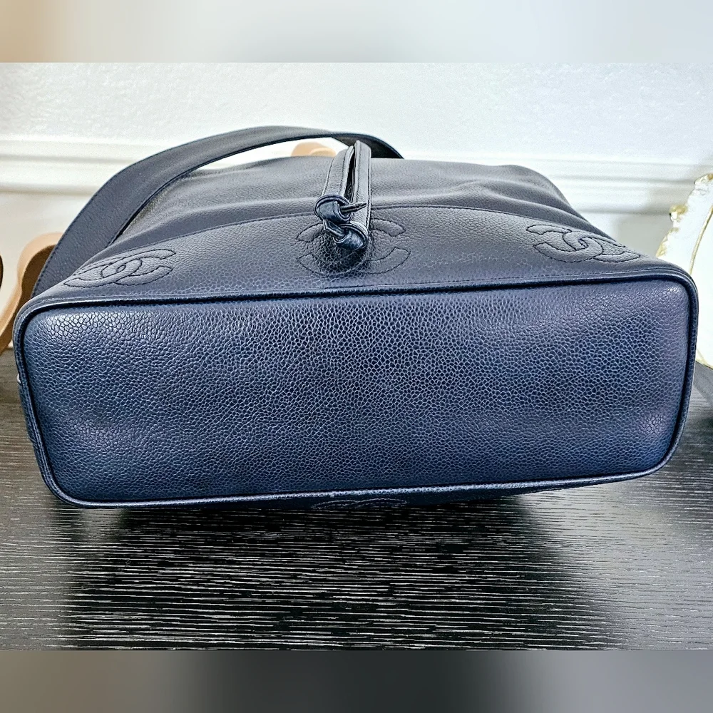 Chanel Navy Blue Caviar Triple CC Bucket Bag